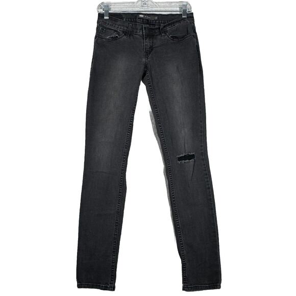 Levis 524 Jeans Juniors 3 26" Washed Black Distress Skinny Everyday Basic Casual - Picture 1 of 11